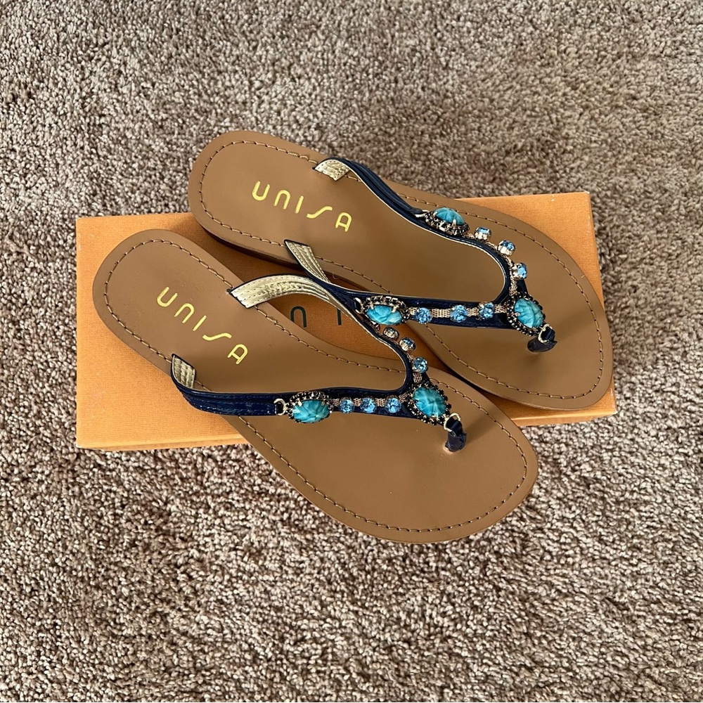 Unisa Blue Embellished Sandal | size 7.5